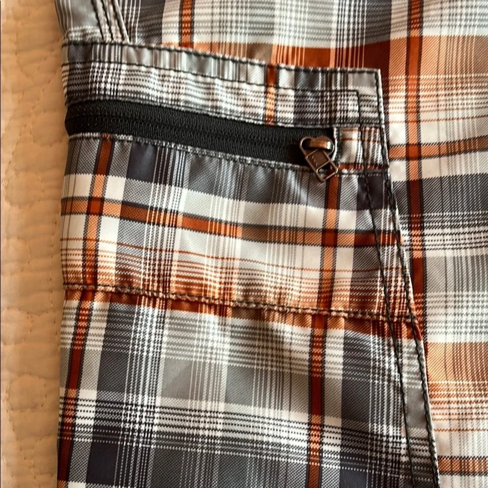 Columbia Board Shorts Mens 30 Plaid‎ Orange Gray Swimsuit Sportswear Preppy